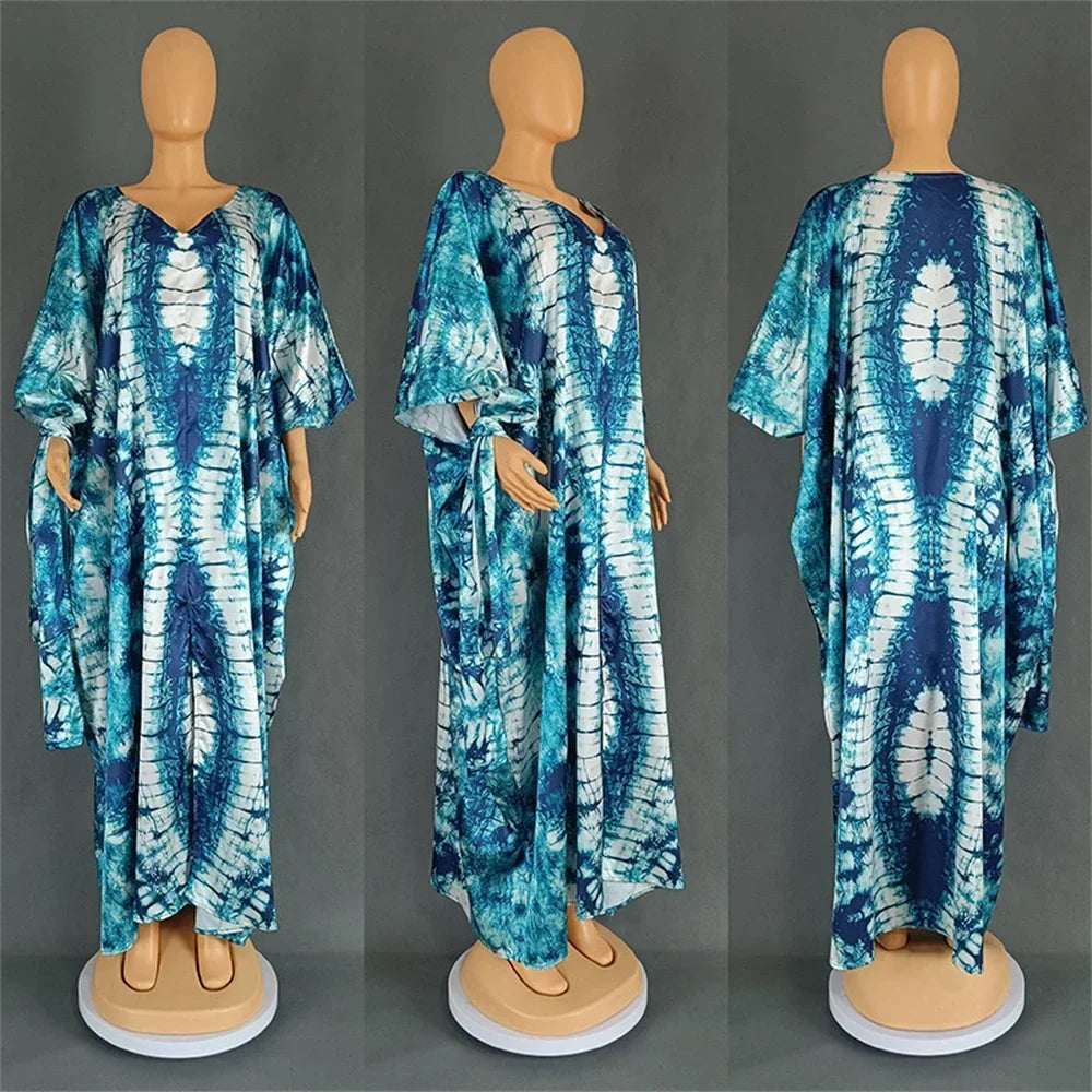 African Dresses for Women Hijab Kaftan Print Loose Boubou Robe Africa Clothes Ankara Dashiki Dubai Abaya Scarf Gown Caftan Dress